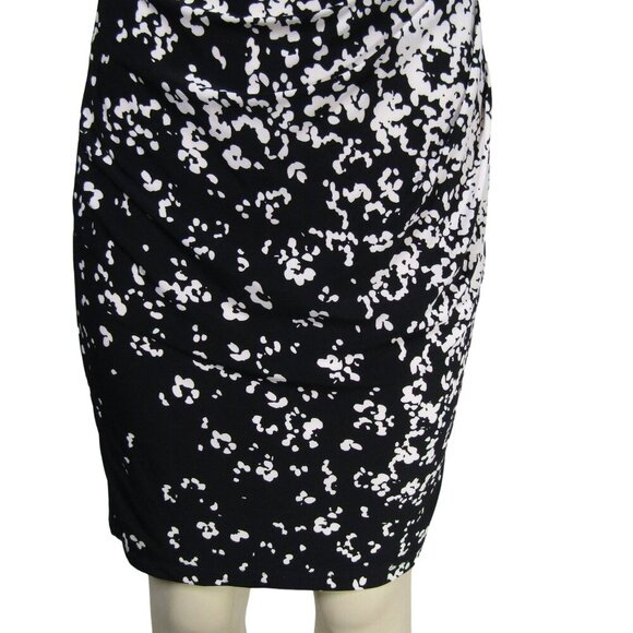 LAUREN RALPH LAUREN Knit ABSTRACT Ruched Black White Career Sheath Mod Dress 4 - Picture 3 of 11